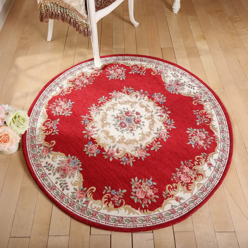 Luxury Europe Jacquard Embroidery Floral Carpet Thick Round Chair Mats Living Room Bed Side