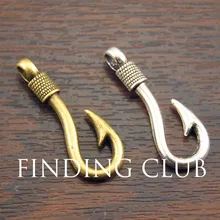 20 шт. 2 цвета рыболовный крючок Шарм Подвески DIY, иных металлических браслет Цепочки и ожерелья ювелирных изделий 13x36 мм A462/A463