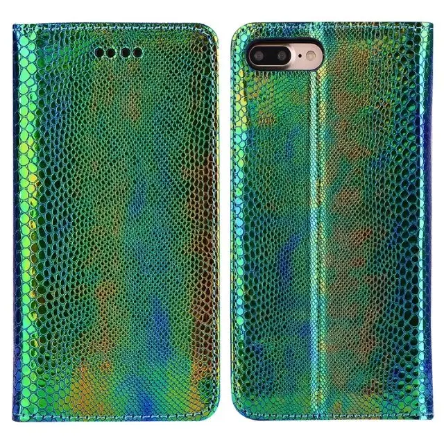 Special Offers Dower Me Fashion Laser Shinning Snake Skin PU Leather Flip Wallet Case Cover For iPhone X 8 7 6S Plus For Samsung Galaxy S8 Plus