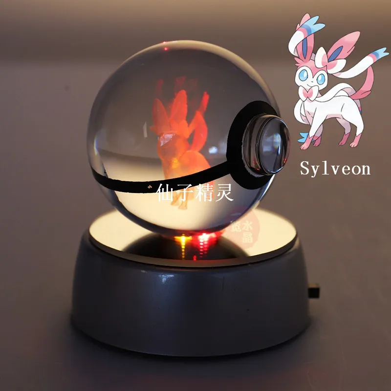 

Free Shipping New Style Good Quality Sylveon Pokemon Ball With Engraving Crystal Ball With Led base