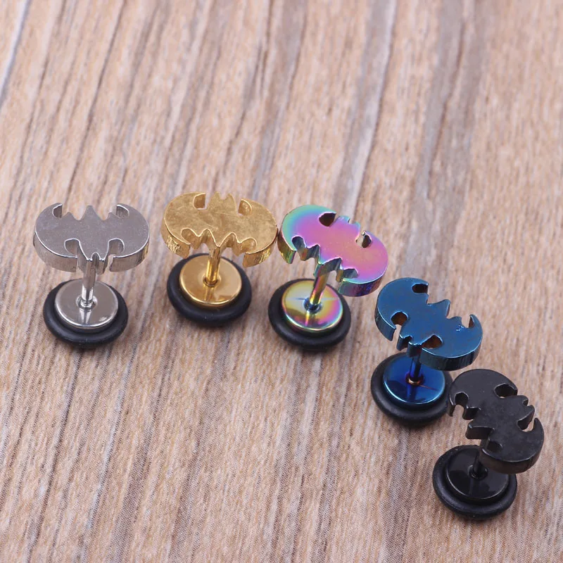 body jewelry 30pcs/lot mix 5 color stainless steel bat fake earring stud tragus helix ear ring piercing  16G