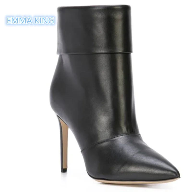 

Autumn Spring Black Leather Ankle Boots Women Stilettos Fashion Ladies High Heel Shoes Pointed Toe Slip On Woman Chelsea Boots