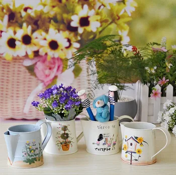 

4pcs/lot mixed designs Rural Style Hand-painted Metal Artificial Flower Vase Multi-use Bucket Home Decorationt Hot Selling F1001
