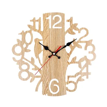 

Tree Shaped/3D Round Hollow Wooden Wall Clock Decorative Clock Numerals Quartz Clock Home living room decoration wall clock