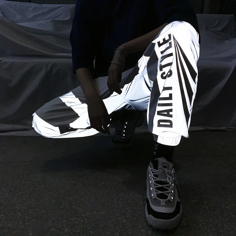 Online Riinr 2019 nuevo verano para hombres y mujeres pantalones de chándal Flash reflectantes Joggers Hip Hop Dance Show Party Night Jogger pantalones holgados