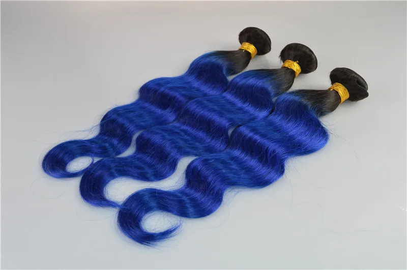 Ombre Blue Hair Weft Brazilian Real Virgin Human Hair 3Bundles Body Wave Hair Weft 1B Blue Ombre Human Hair Extension (4)