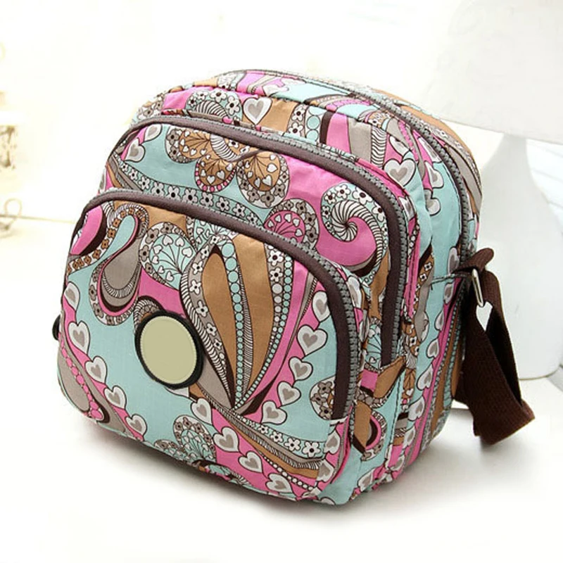 

2018 Korean Fashion Women Messenger Bags Canvas Flower Print Crossbody Bag Three Zipper Pocket Shoulder Bags Small Mom Handbags