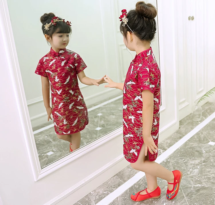 Qipao/платья для маленьких девочек коллекция года, модная новогодняя Детская одежда в китайском стиле Одежда для девочек, Cheongsam платье с цветочным рисунком