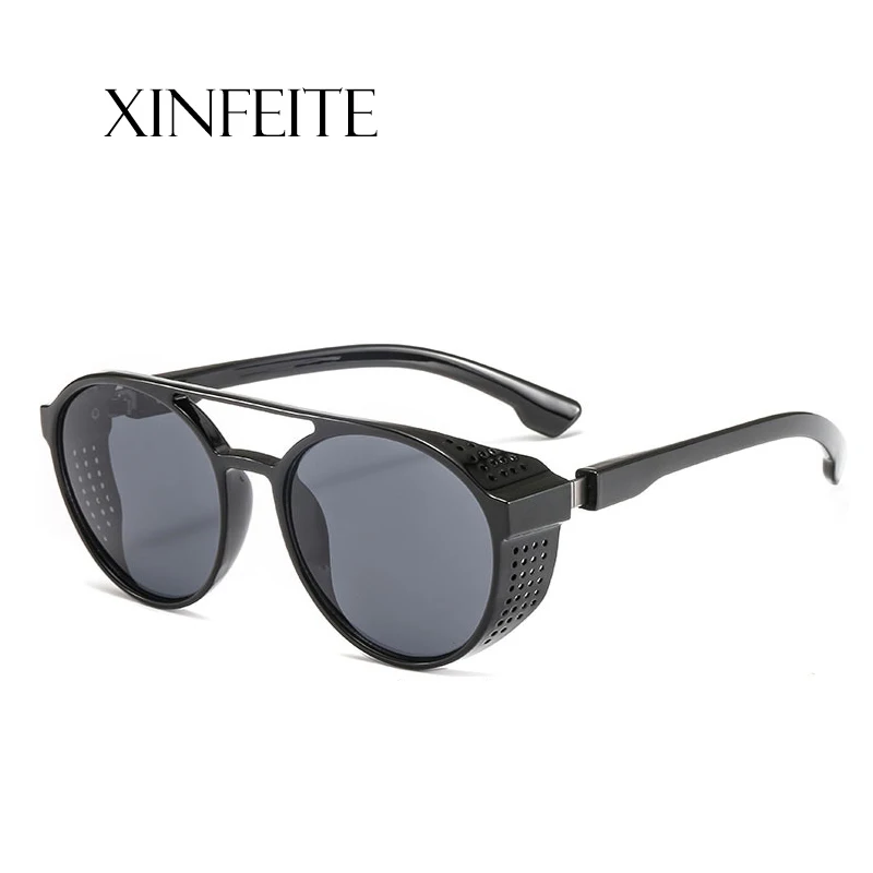 

Xinfeite Sunglasses Retro Steampunk Round Color coating Mirror UV400 Outdoor Sun Glasses Night vision goggles For Men Women X524