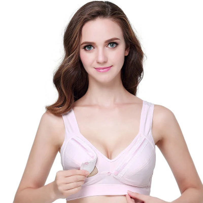 Pure Cotton Maternity Nursing Bras Open Button Lingerie Pregnant Women Underwear Breast Feeding Gravida Clothing - Цвет: pink