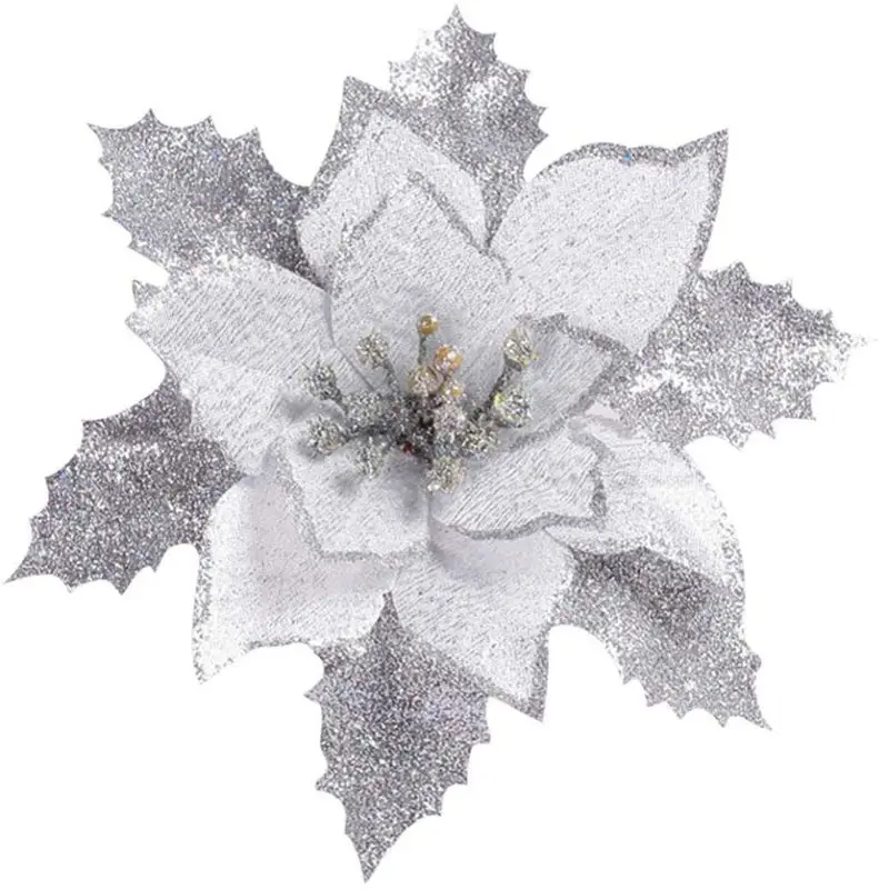 

6Pcs 6.6 Inch Glitter Artificial Wedding Christmas Flowers XMAS Tree Wreaths Decor Ornament Christmas Tree Ornaments Christmas