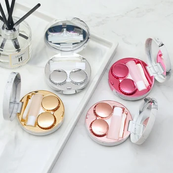 

Marble Pattern Contact Lens Storage Case Round High-grade Beauty Care Box Household Office Contact Lens Storage Supplies