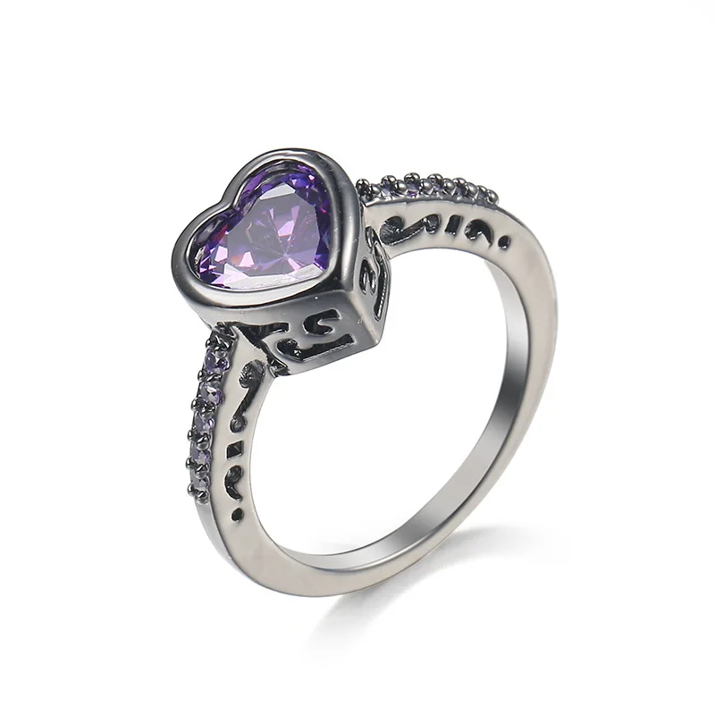 

Fashion Purple AAA Cubic Zirconia Love Heart Jewelry Ring For Women Black Titanium Wedding Engagement Luxury Rings Bague Femme