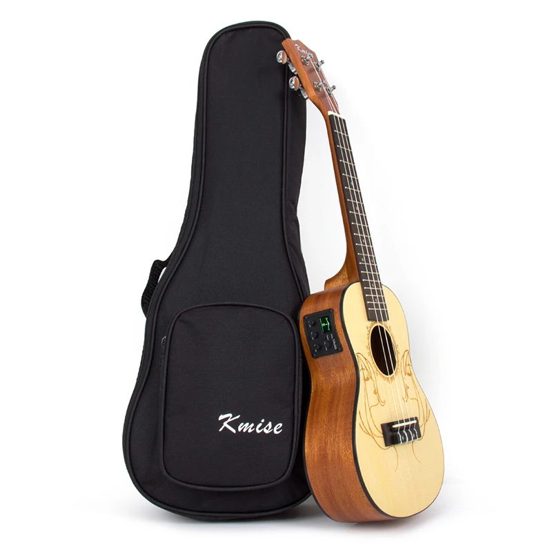 Kmise Electric Acoustic Ukulele Concert Solid Spruce Ukelele Uke 23 inch 18 Fret with Gig Bagin