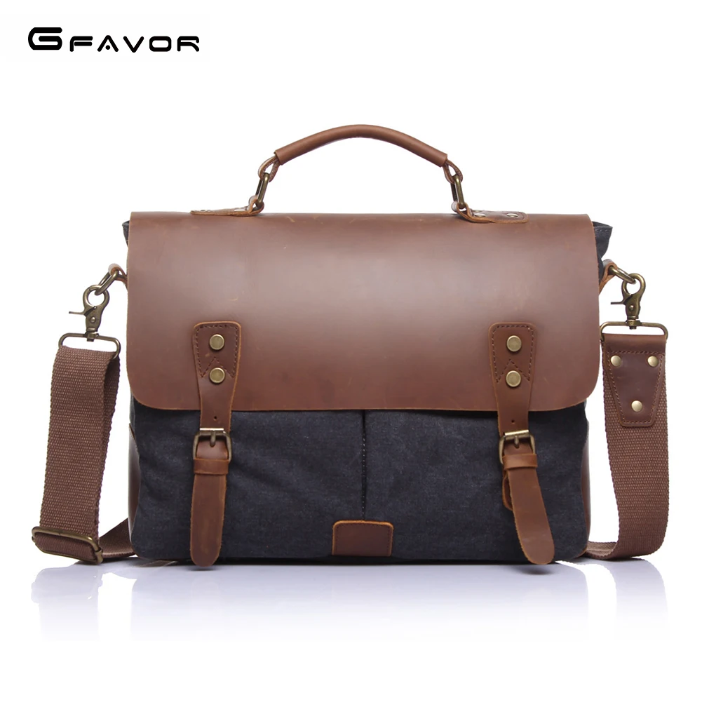 

G-FAVOR Genuine Leather Handbag Men Laptop Bag Vintage Business Computer Messenger Bags Male Large Capacity Crossbody Briefcase
