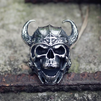 

Cool Silver Color 316L Stainless Steel Viking Warrior Skull Rings Mens Punk Nordic God of War Biker Jewelry Gift for Him