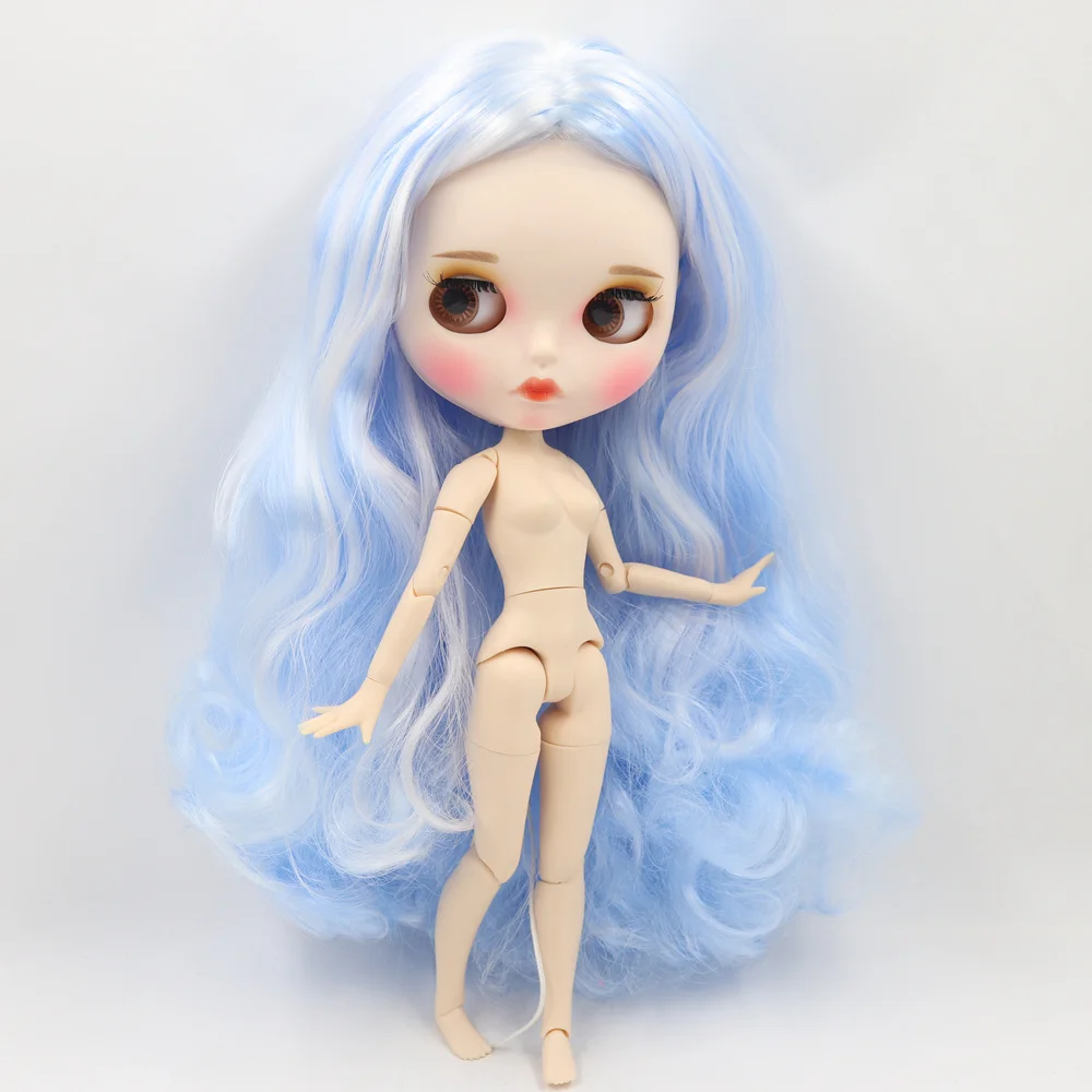 ICY Nude Blyth кукла для серии No. BL136/6005 синий микс белые волосы резные губы матовое лицо