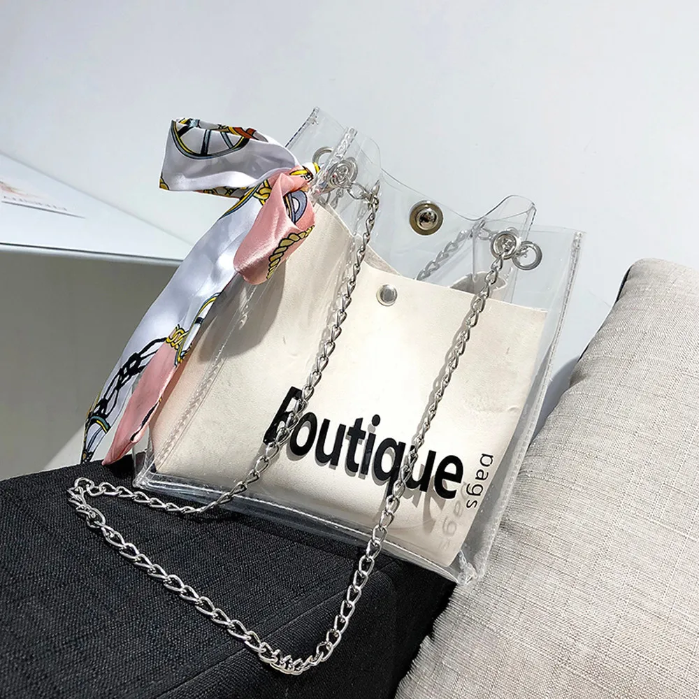 

Fashion Transparent Women's Shoulder Messenger Bag Beach Bag sac a main femme fourre tout Casual Shopping Bag