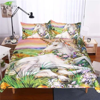 

3D Printed Unicorn Plants Flowers Duvet Cover Set Mandala Beauty Animal Bedclothes Pillowcase Sets 3 Pieces Bed Linens Drop Ship