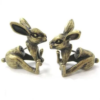

2015 New Style Hot Sale 3Pairs Lovely 3d Fake Gauge Bunny Rabbit Animal Earrings Fine Jewelry for Ladies and Girls