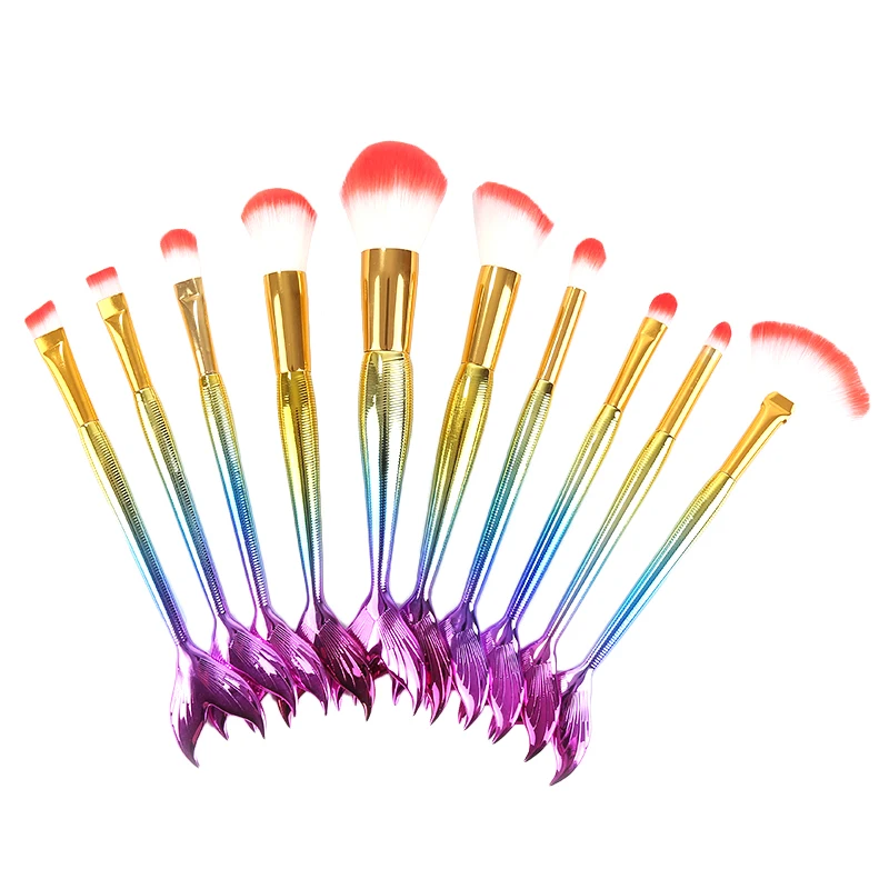 

10Pcs/Set Professional Mermaid Makeup Brushes Set Eyeshadow Lip Brush Make up Beauty Tools for Women Cosmetic Brushes Kits