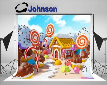 

cake table candy land landscape cottage sweet forest theme backgrounds Vinyl cloth Computer print children kids backdrops