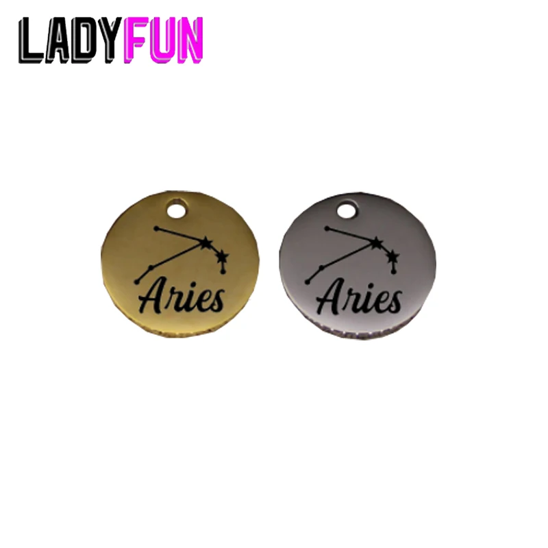 

Custom 12 Zodiac Sign 15mm Constellation Aries Charm Stainless Steel Bracelet Necklace Pendant for DIY jewelry Making
