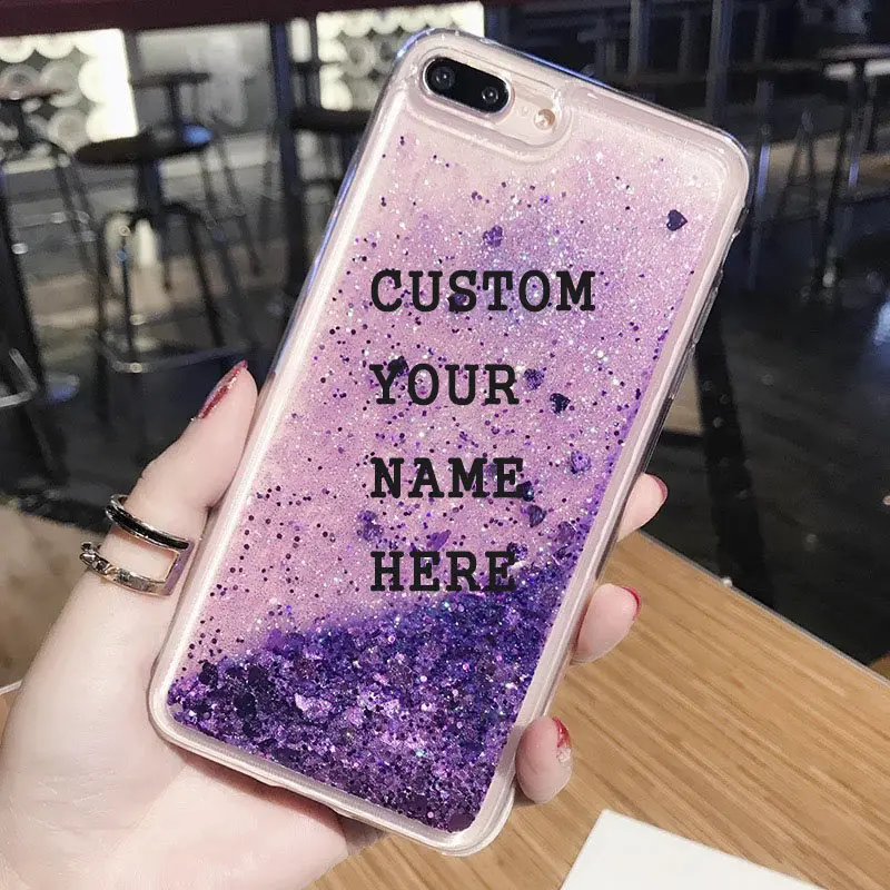 Custom Phone Case for iPhone XS MAX Case for iPhone X XR 6 6S 7 8 Plus Cover Luxury Glitter Liquid Quicksand Case DIY Name Photo09