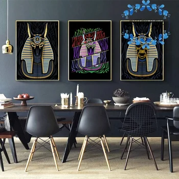 

Vintage Ancient Egyptian Mask and Pharaoh Skull Abstract Egypt Art Canvas Poster Wall Picture for Living Room No Frame