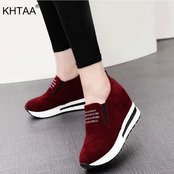 

KHTAA Flock Lady Sneakers Casual Black/Red Low Heels Women Sneakers Platform Shoes Height Increasing Shoes Drop Shopping 2019
