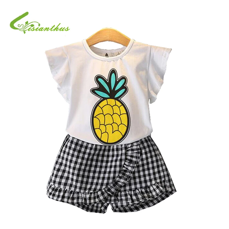 

Girls Clothing Sets 2019 Summer O-Neck Sleeveless Girl Pineapple Tops T-Shirt+Pants 2Pcs Kids Clothes Children Clothing Sets