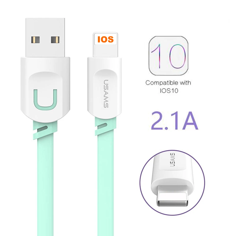For IPhone USB Cable IOS 10 9 2.1A Fast Charging 1m 1.5m Flat Usb