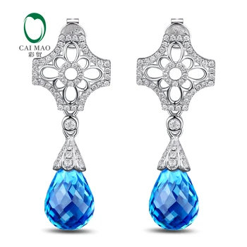 

11.83ct Topaz 14KT/585 White Gold 0.6ct Round Cut Diamond Engagement Gemstone Earring Jewelry