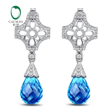 11.83ct Topaz 14KT/585 White Gold 0.6ct Round Cut Diamond Engagement Gemstone Earring Jewelry