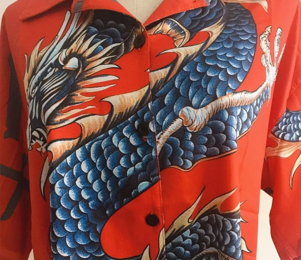 Ретро Китайский стиль Дракон Печать Футболка однобортный женская рубашка лето