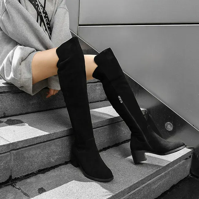 QUTAA/ женские ботинки модная женская обувь женские сапоги до колена универсальные Элегантные зимние сапоги на молнии женская обувь; большие размеры 34-40