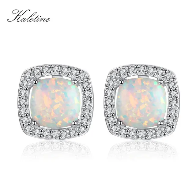 Kaletine Solid 925 Sterling Silver Earrings For Women Square Kaletine Solid 925 Sterling Silver Earrings For Women Square Synthetic Opal Jewelry Stud Fashion Gift Klte045 In From