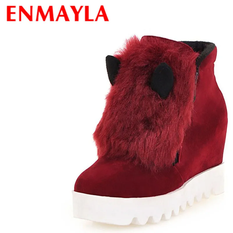 ENMAYLA/Милая Дамская обувь для свиданий осенне-зимние ботильоны, увеличивающие рост женские модные ботинки на платформе с кроличьим мехом