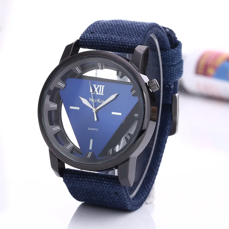 

2018 New Fashion Brand Men's Quartz Watch Military Sport Casual Nylon Watches Triangle Hollow Dress Wristwatch Relogio Masculino