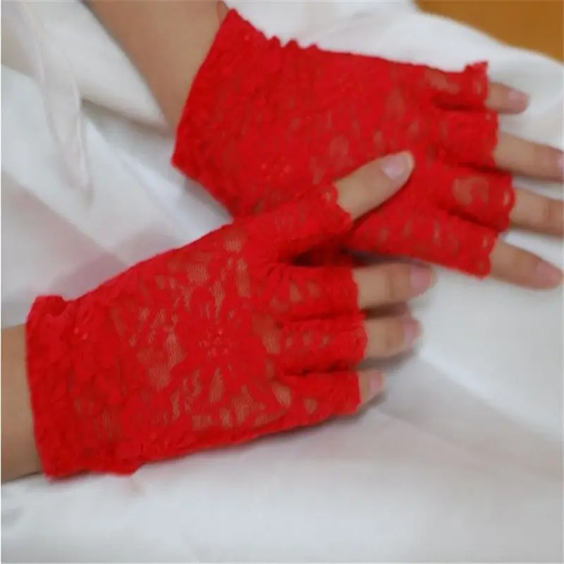Женские винтажные Потрясающие готические вечерние солнцезащитные сексуальные Нарядные Кружевные перчатки с защитой от УФ-лучей, варежки без пальцев - Цвет: red