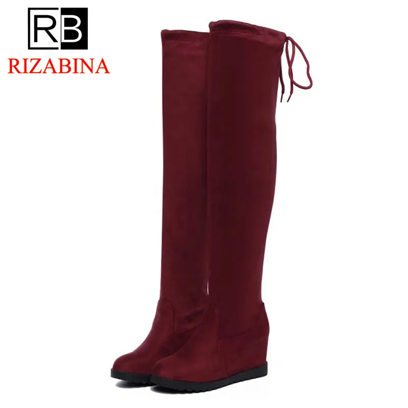 RizaBina/размеры 34-43 женская зимняя обувь женские высокие сапоги до бедра теплые