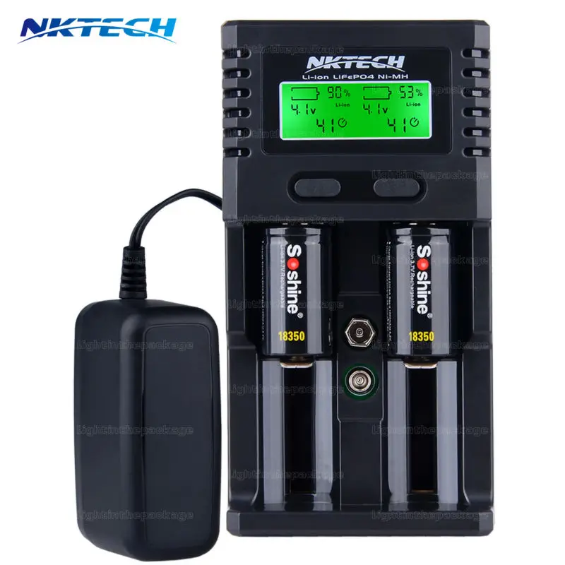 

NKTECH H2 Digcharger Battery Charger LCD Display Universal Charger or Car Charger PKe D2 +2pcs soshine 18350 1000mah