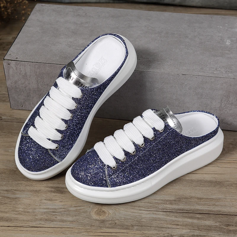 

Brand women's shoes summer leather thick bottom white shoes fashion breathable Bling casual shoes outdoor lazy shoes tide