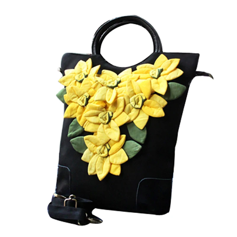 

Bohemia Hecho A Mano De Tela De Flores Totes Vintage Negro De La Lona Mujeres Viajan Bolsas De Hombro Mensajero