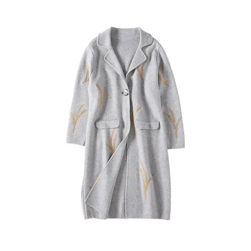 Women Autumn&winter occident new high-quality sweater solid color embroidery velvet Mink hair Wool knit fabric long woolen coat