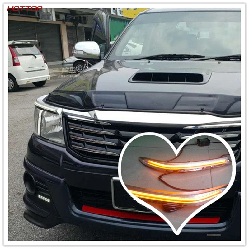 

1pair Car Headlight Eyebrow Decoration Yellow Turn Signal Relay LED Daytime Running Light For Toyota Hilux Vigo 2012 2013 2014