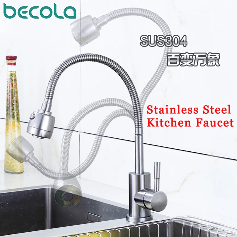 Hot Selling Solid Stainless Steel Kitchen Mixer Tap and Solid SUS304 Kitchen Sink Water Mixer Tap of Hot Cold Kitchen Faucet