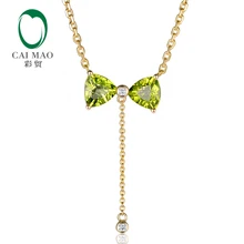 14 К желтое золото 1.48ct триллион Огранки Перидот и 0.026ct природных алмазов Прекрасный Обручальная Подвеска Ожерелье