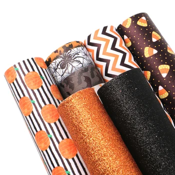 

6pcs/set 20*34cm Halloween Series Printed Synthetic Leather Patchwork For Hair Bow Handbags Phone Case DIY,1Yc6892