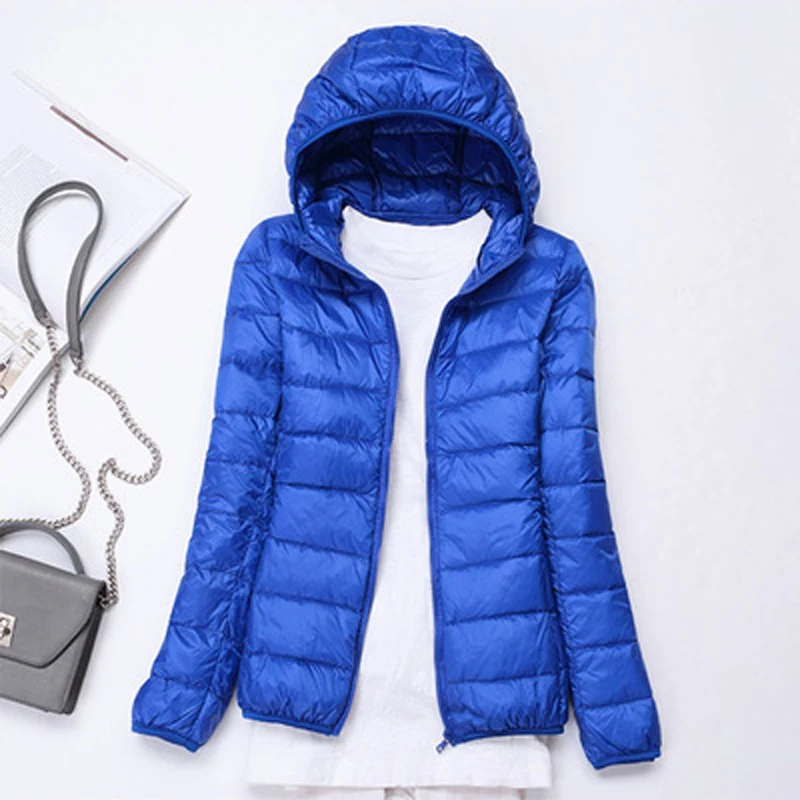 S~ 7XL размера плюс Женский легкий пуховик пальто 90% белый утиный пух пальто женское зимнее пальто с капюшоном с длинным рукавом теплое тонкое зимнее пальто - Цвет: Blue  1
